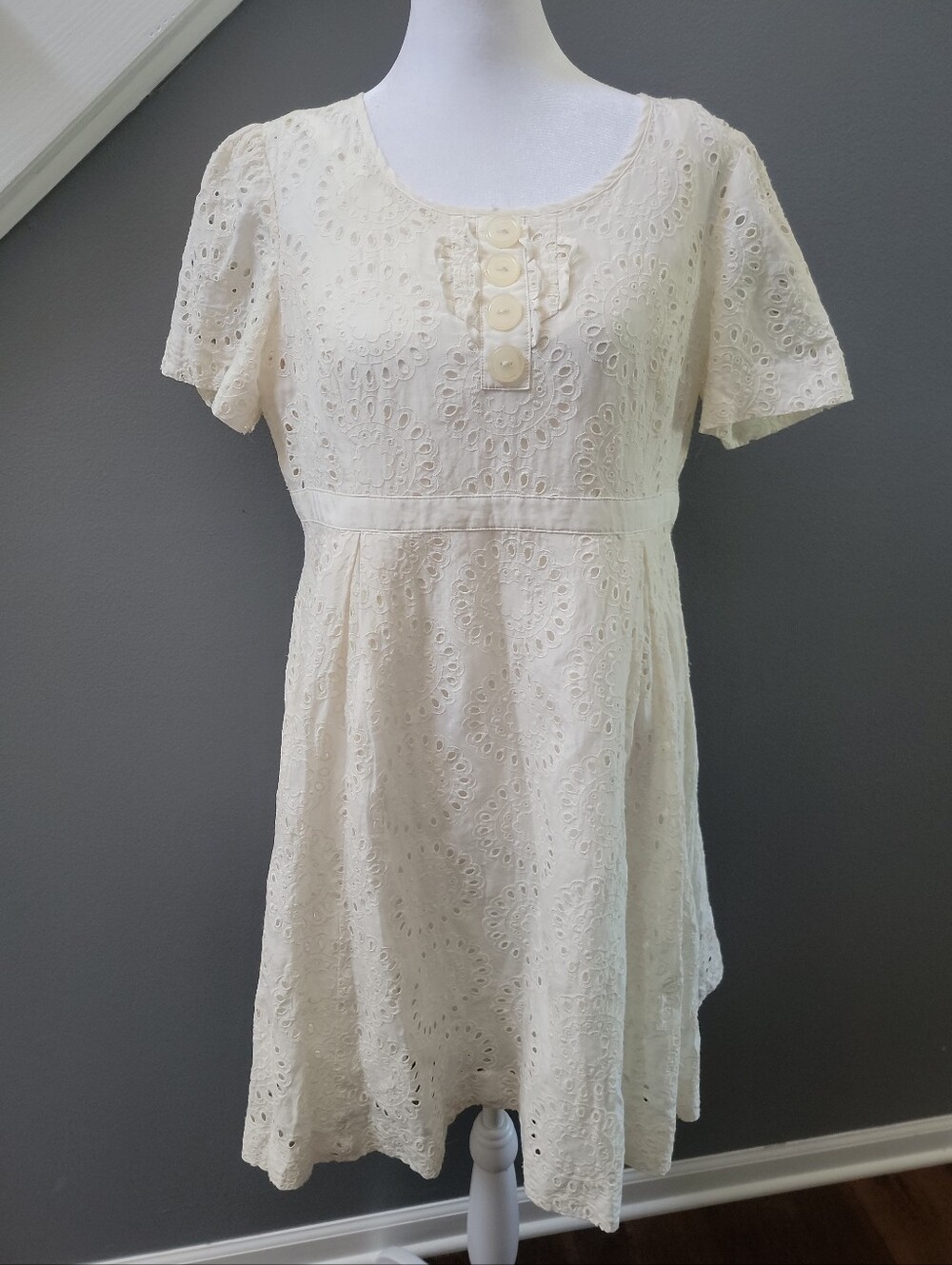 Semantiks Off White Eyelet Lace Dress Medium Lined Cottagecore